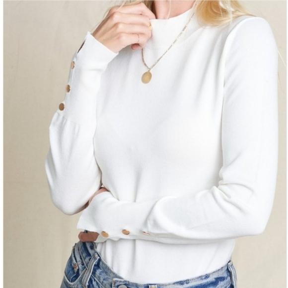 White mock neck slim fit knit - Picture 6 of 7